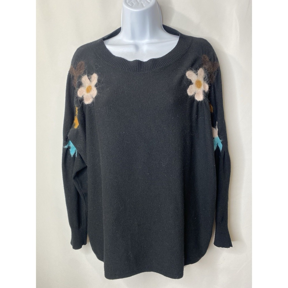 Aaeda Womens Sweater Felted Wool Flowers Size XL Soft‎ Warm Detailed Whimsical